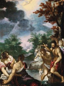 The Baptism Of Christ In The River Jordan by Hans Rottenhammer the Elder