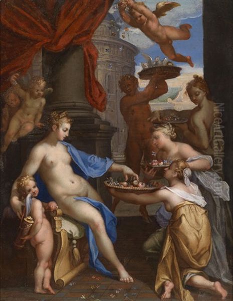 Der Von Amor Begleiteten Venus Werden Blumen Und Fruchte Uberreicht - view 1