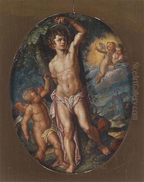 Engel Versorgen Den Gemarterten Heiligen Sebastian - view 1
