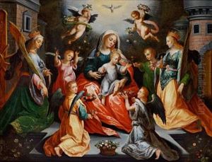 The Virgin Mary And The Child Flanked By Sts. Barbara And Katherine by Hans Rottenhammer the Elder