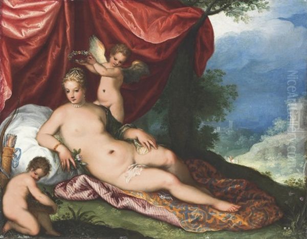 Venus Reclining In A Wooded Landscape, Attended By Putti - view 1