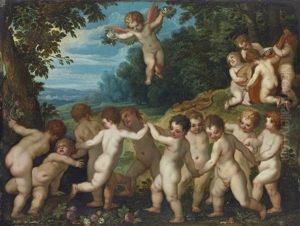 Putti Making Music And Dancing by Hans Rottenhammer the Elder