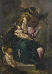 Vierge A L'enfant Couronnee Par Un Ange Avec Saint Jean-baptiste Enfant by Hans Rottenhammer the Elder