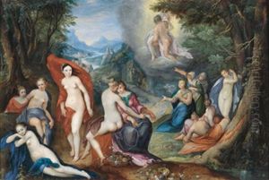 Mythologischer Frauenraub Mit Vielen Figuren In Einer Landschaft Mythologischer Frauenraub Mit Vielen Figuren In Einer Landschaft