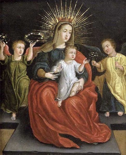 Vierge A L'enfant Entre Deux Anges - view 1