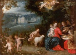 Madonna Mit Dem Christusknaben Und Putti In Parklandschaft