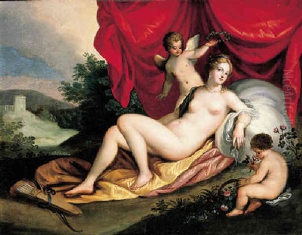 Venus Reclining With Two Putti - view 1