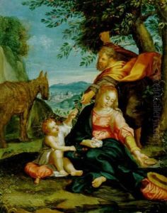Die Rast Der Heiligen Familie Auf Der Flucht Nach Agypten