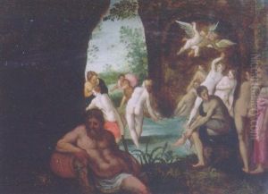 Actaeon Surprising Diana And Her Nymphs In A Grotto, A River God In The Foreground by Hans Rottenhammer the Elder