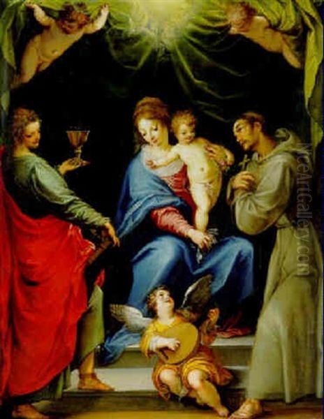 The Virgin And Child With Saints John The Evangelist And Francis Of Assisi And Angels - view 1