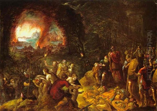 Aeneas Flieht Mit Anchises Und Seinem Sohn Ascanius Aus Dem Brennenden Troja - view 1