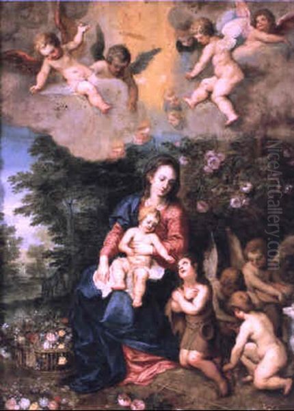 Vierge A L'enfant Et St. Jean-baptiste Entoures D'anges - view 1