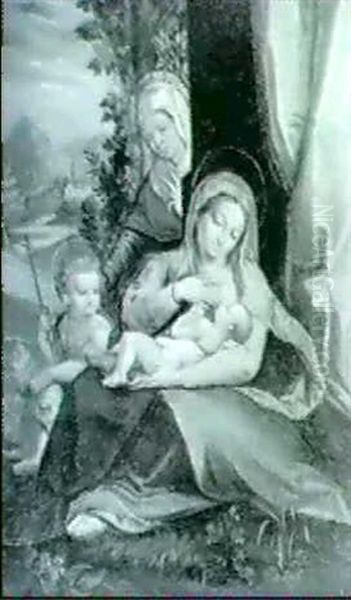 Vierge A L'enfant Avec Sainte Anne Et Le Petit Saint        Jean-baptiste Sur Fond De Paysage - view 1