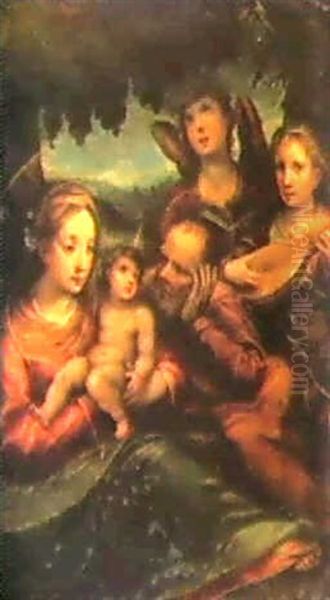 The Holy Family Accompanied By Two Angels (work On Copper) - view 1