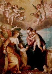 The Holy Family With The Infant John The Baptist And Saint Catherine With Attendant Putti by Hans Rottenhammer the Younger