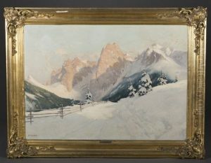 Scene Of An Alpine Landscape by Franz Rotter