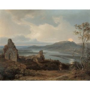Ruine Einer Kapelle In Der Nahe Eines Flusses Bei Aufgehendem Mond (ruin Of A Chapel Near A River With Rising Moon)