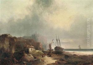 A Coastal Landscape With Fishermen On The Shore by Carl Rottmann