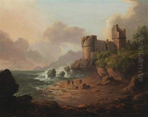 Schlossruine Uber Einer Sturmischen Brandung