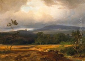 Weite Hugelige Landschaft Mit Burg by Carl Rottmann