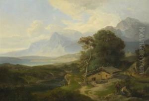 Gebirgslandschaft Mit Fluss Und Sennhutte by Carl Rottmann