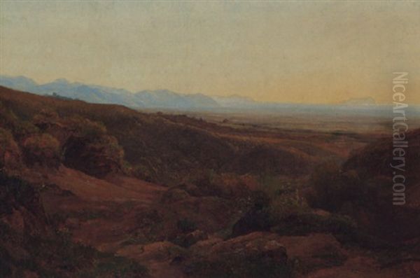 A Mountainous Landscape At Dusk - view 1