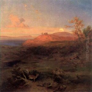 Griechische Landschaft Mit Agina-aphaia-tempel Im Hintergrund by Carl Rottmann