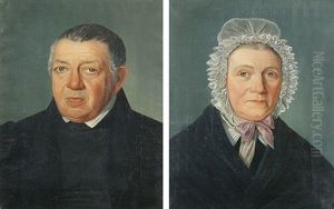 Brustbildnis Einer Dame Mit Spitzenhaube - Brustbildnis Eines Herrn In Dunkler Jacke by Leopold Rottmann