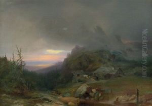 Alm Im Gebirge Bei Aufziehendem Gewitter by Leopold Rottmann