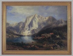 An Alpine Lake With Mill by Leopold Rottmann