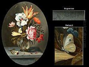 Blumenstrauss Mit Tulpe, Iris Und Rose In Einer Glasvase by Abraham Bosschaert