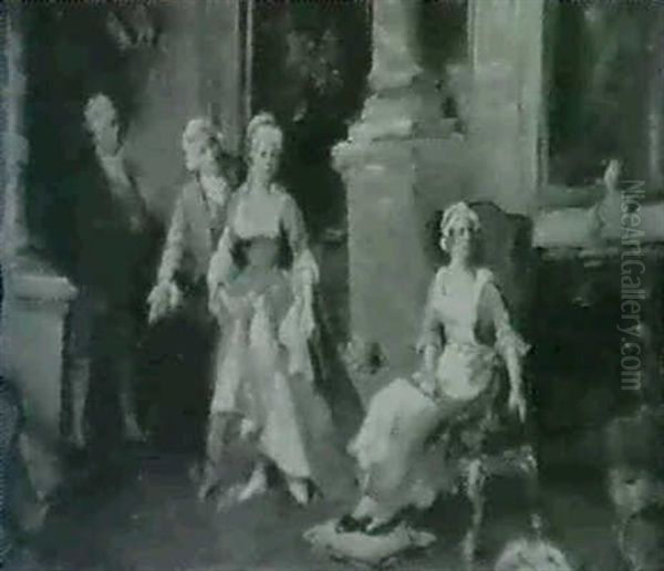 Rokokodame Mit Kammerzofe Und Dienern Im Salon - view 1