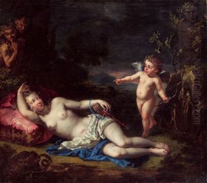 Venus Und Amor Von Fauen Belauscht by Johann Franz Michael Rottmayr
