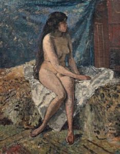 Nu Assis Au Drap Blanc