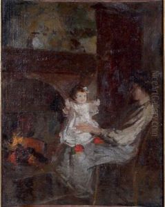 Madame Henri Rouart Et Sa Fille Helene Sur Les Genoux, A La Queue-en-brie by Henri Rouart
