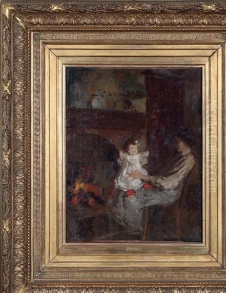 Jeune Mere Et Son Enfant Pres D'une Cheminee - view 1