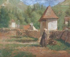 La Halte Des Promeneurs Pres D'un Mur by Henri Rouart