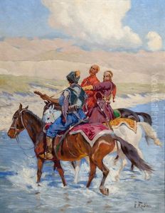 Tscherkessen Zu Pferd Uberqueren Einen Fluss