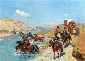 Crossing A Mountain River by Franz Roubaud