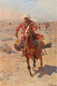 An Oriental Rider In The Desert by Franz Roubaud