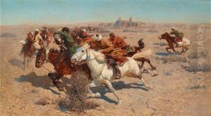 Battle Scene On The Steppe by Franz Roubaud