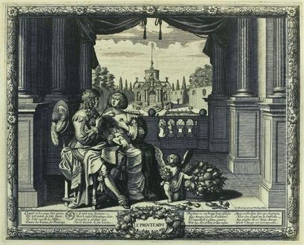 Les Quatre Saisons : Le Printemps - L'ete - L'automne - L' Hiver. Suite Complete Des Quatre Planches. 260 X 330 by Abraham Bosse