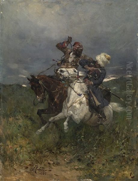 Two Horsemen Fighting - view 1