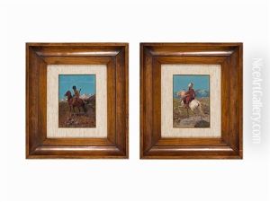 Riders On Horses (pair) by Franz Roubaud