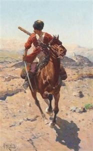 A Cossack Galloping On Horseback by Franz Roubaud