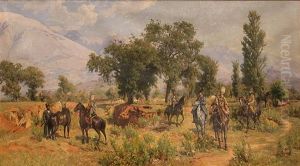 Riders In A Field by Franz Roubaud