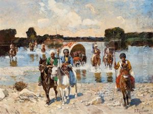 Circassian Horsemen Fording A River