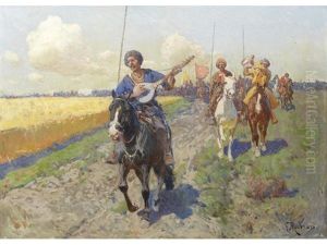 Riding Cossacks by Franz Roubaud