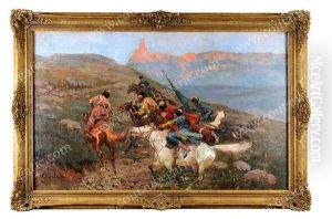 Soldats Tcherkesses Au Galop by Franz Roubaud