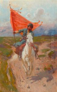 Reitender Bannertrager by Franz Roubaud